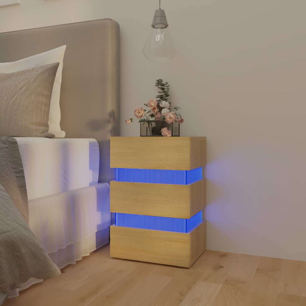 vidaXL LED Bedside Cabinet Sonoma Oak 45x35x67 cm Engineered Wood