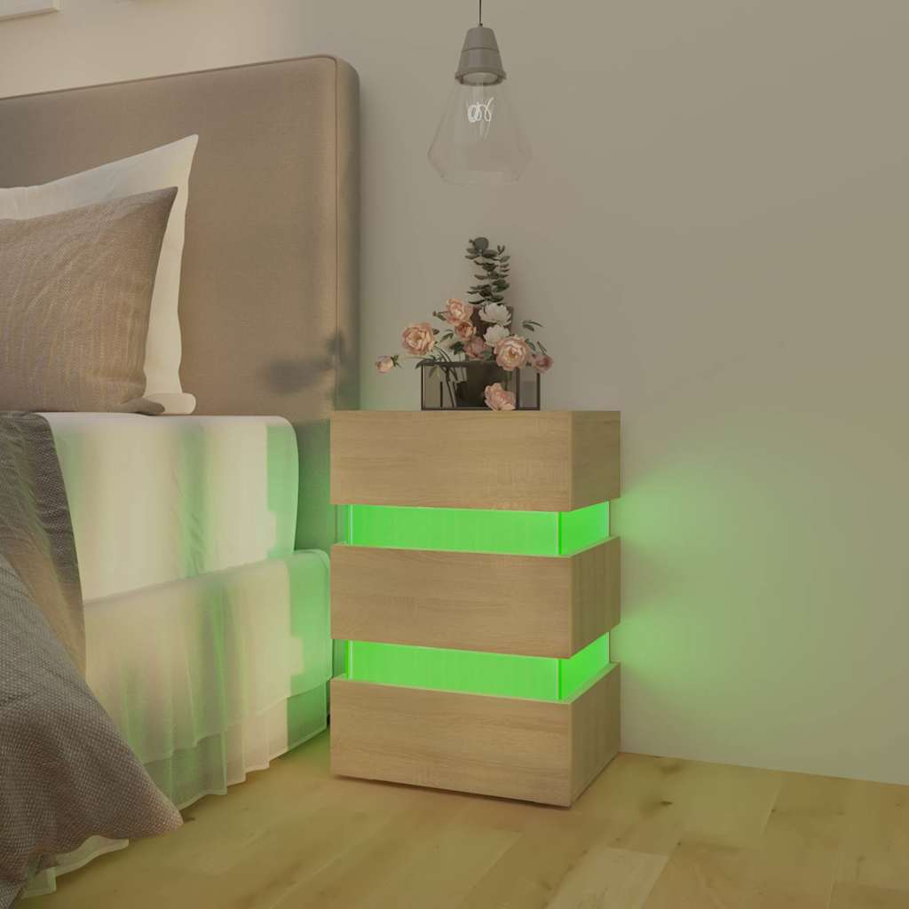 vidaXL LED Bedside Cabinet Sonoma Oak 45x35x67 cm Engineered Wood