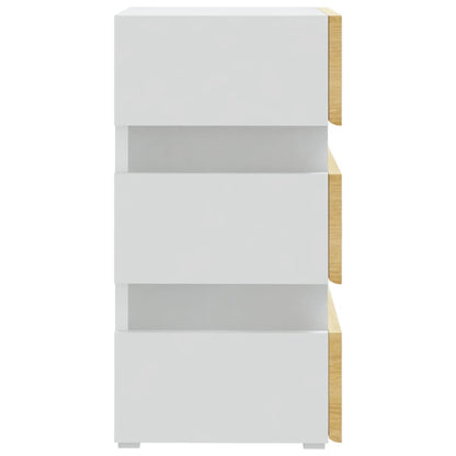 vidaXL LED Bedside Cabinet White and Sonoma Oak 45x35x67 cm Engineered Wood