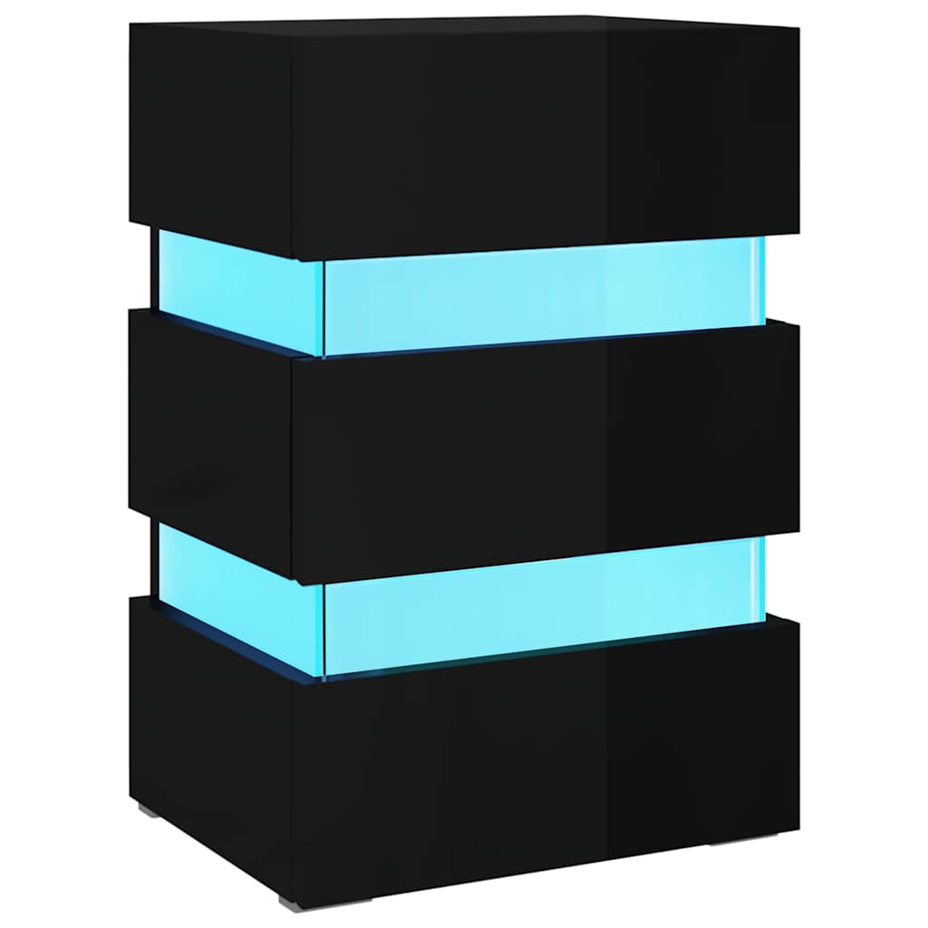 vidaXL LED Bedside Cabinet High Gloss Black 45x35x67cm Engineered Wood