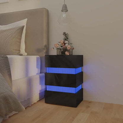 vidaXL LED Bedside Cabinet High Gloss Black 45x35x67cm Engineered Wood