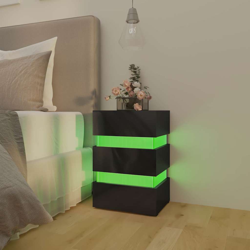 vidaXL LED Bedside Cabinet High Gloss Black 45x35x67cm Engineered Wood