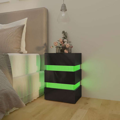 vidaXL LED Bedside Cabinet High Gloss Black 45x35x67cm Engineered Wood