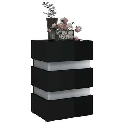vidaXL LED Bedside Cabinet High Gloss Black 45x35x67cm Engineered Wood