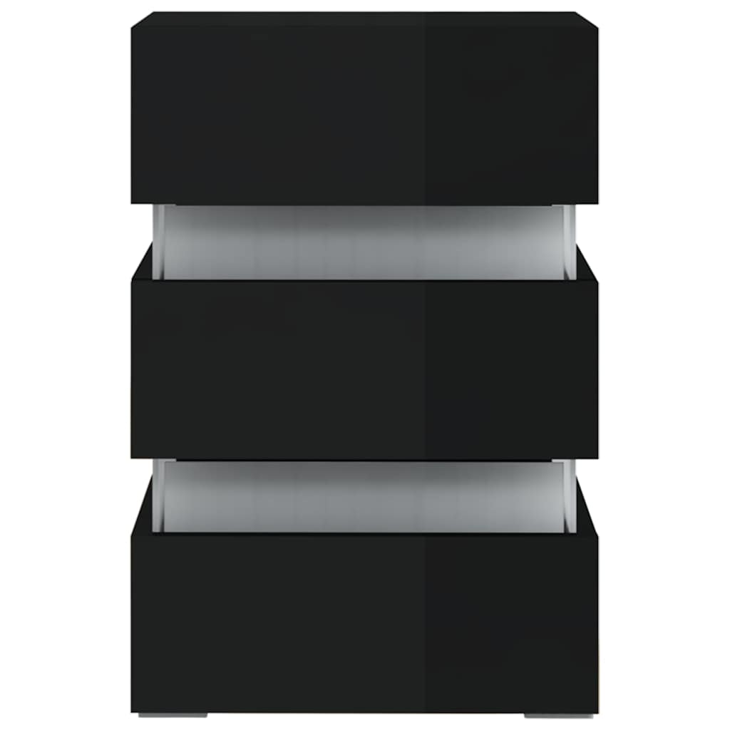 vidaXL LED Bedside Cabinet High Gloss Black 45x35x67cm Engineered Wood