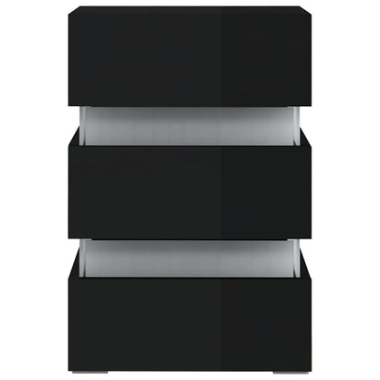 vidaXL LED Bedside Cabinet High Gloss Black 45x35x67cm Engineered Wood