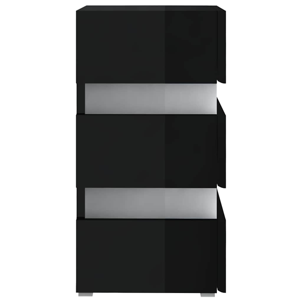 vidaXL LED Bedside Cabinet High Gloss Black 45x35x67cm Engineered Wood