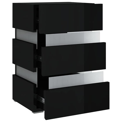 vidaXL LED Bedside Cabinet High Gloss Black 45x35x67cm Engineered Wood