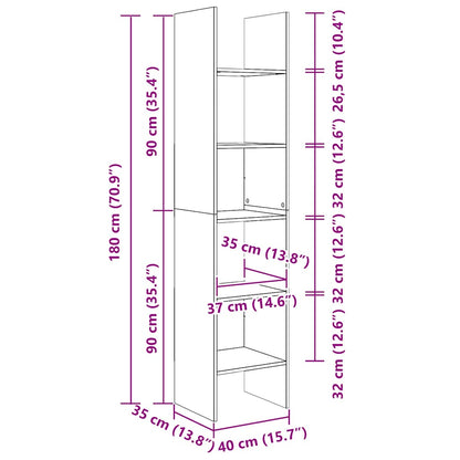 vidaXL Book Cabinet White 40x35x180 cm Engineered Wood