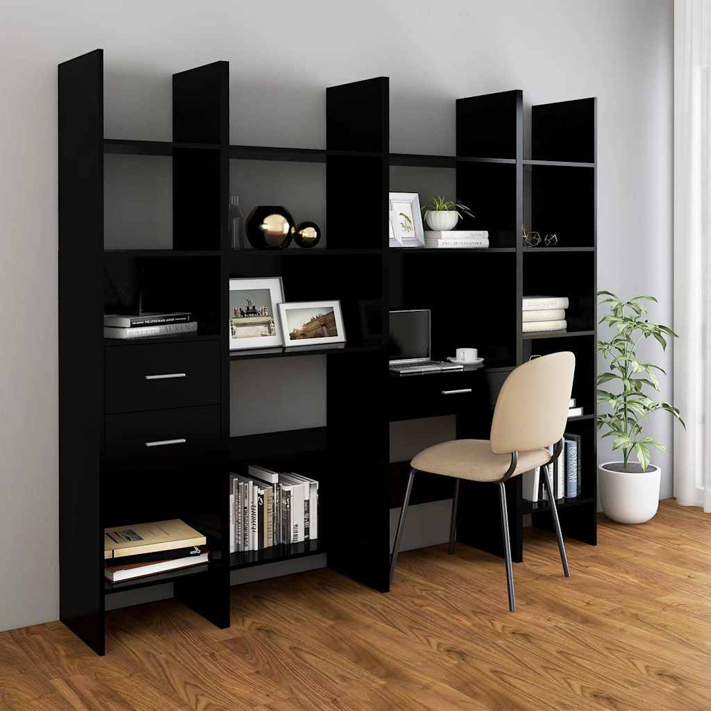 803408 vidaXL Book Cabinet Black 60x35x180 cm Engineered Wood