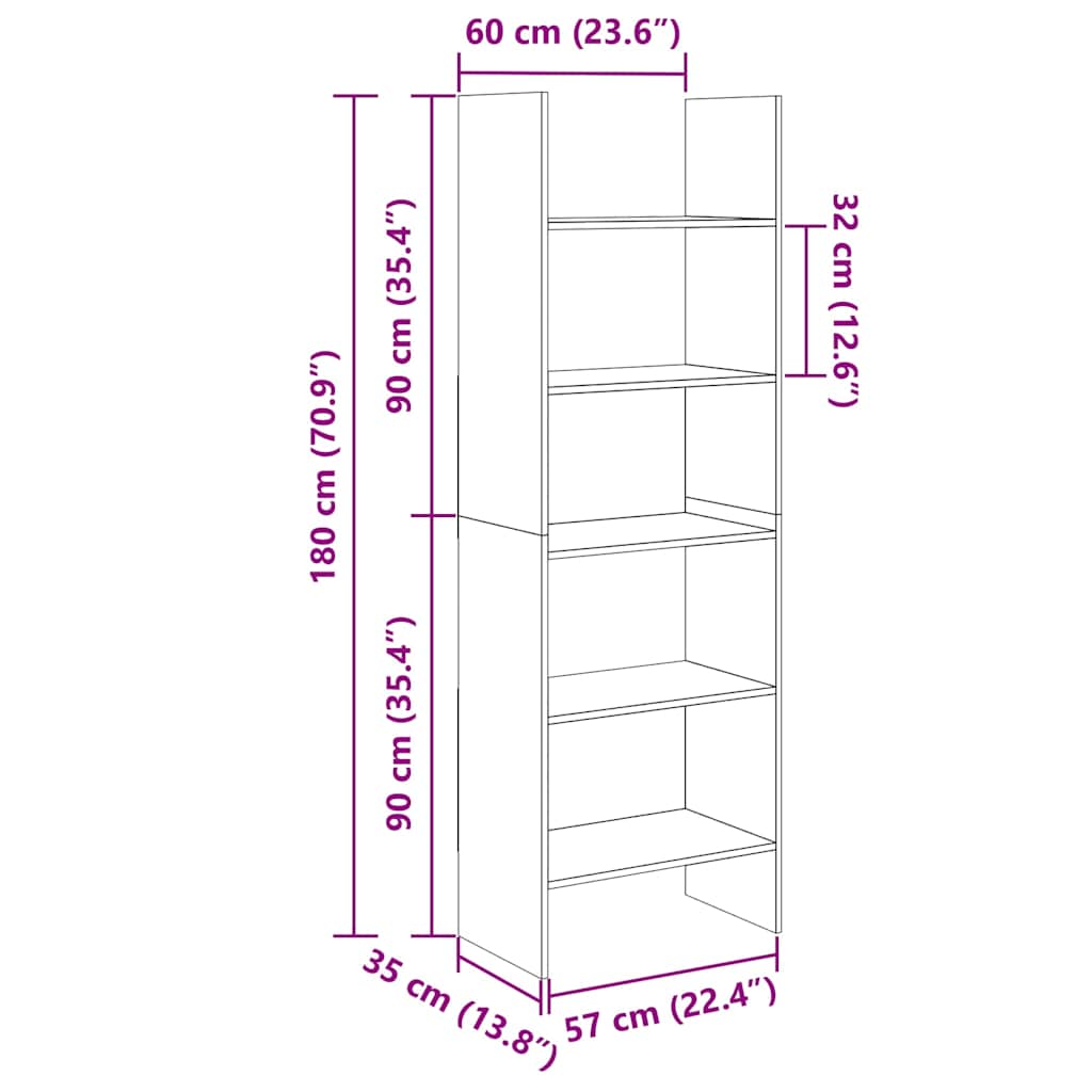 vidaXL Book Cabinet Sonoma Oak 60x35x180 cm Engineered Wood