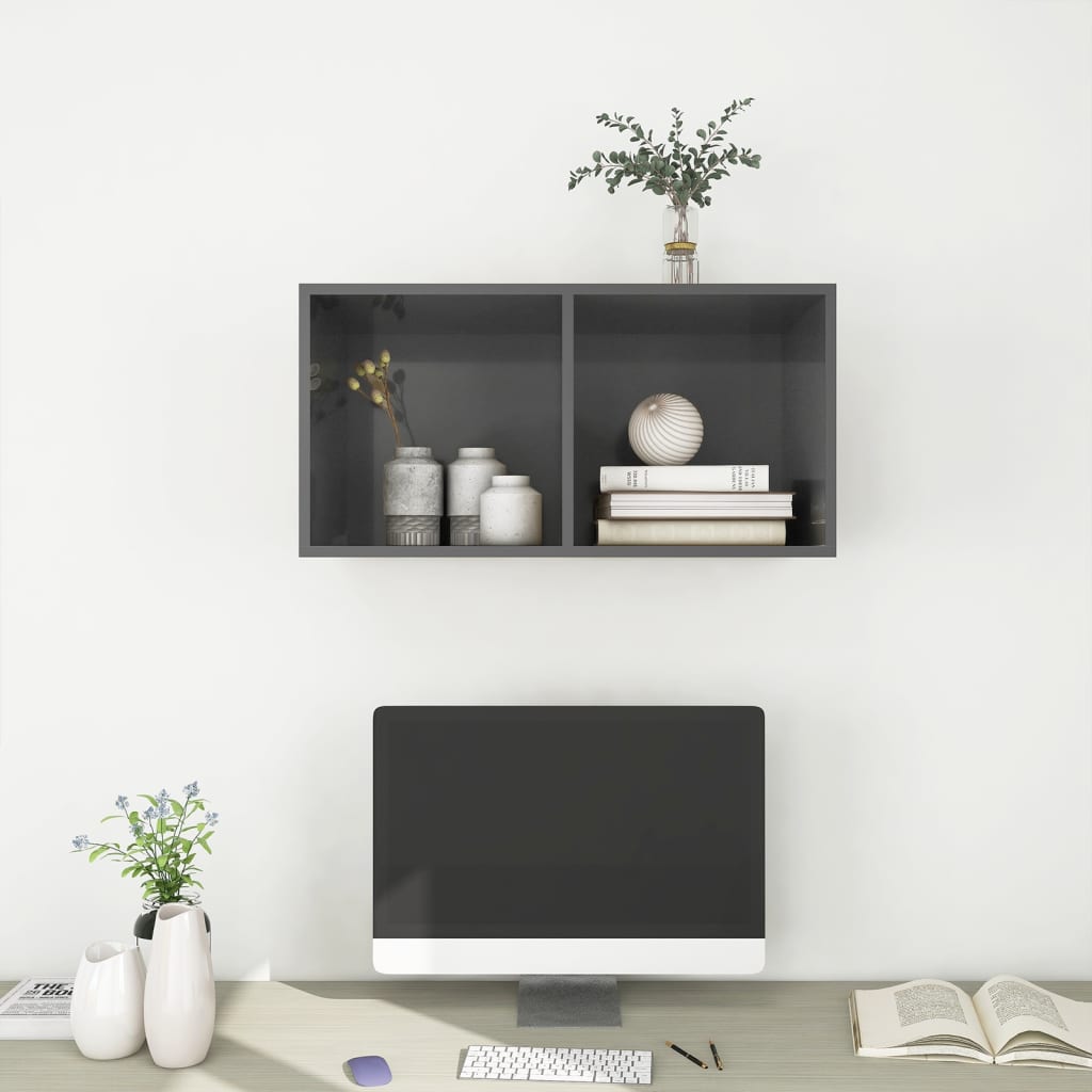 vidaXL Wall-mounted TV Cabinet High Gloss Grey 37x37x72 cm Engineered Wood