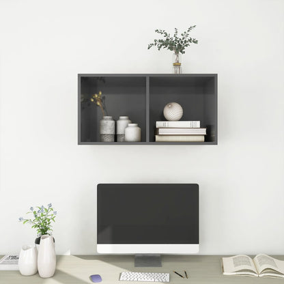 vidaXL Wall-mounted TV Cabinet High Gloss Grey 37x37x72 cm Engineered Wood