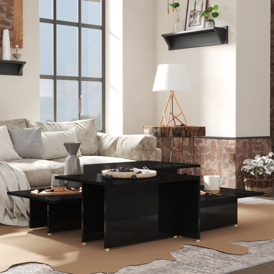 vidaXL Coffee Table | Set of 2 | High gloss black | Chipboard | Rectangular