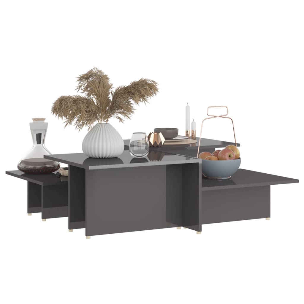 vidaXL Coffee Table | Set of 2 | High gloss grey | Chipboard | 111.5x50x33 cm