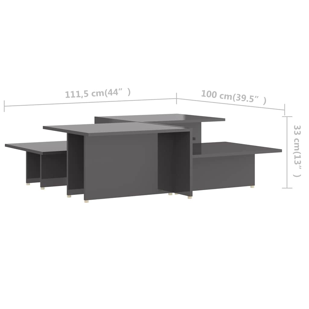 vidaXL Coffee Tables 2 pcs High Gloss Grey 111.5x50x33 cm