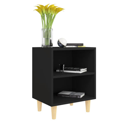 805781 vidaXL Bed Cabinet with Solid Wood Legs Black 40x30x50 cm
