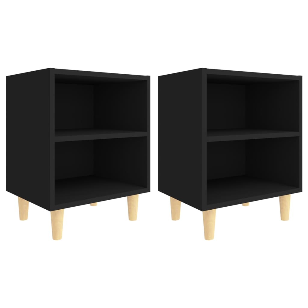 805782 vidaXL Bed Cabinets with Solid Wood Legs 2 pcs Black 40x30x50 cm