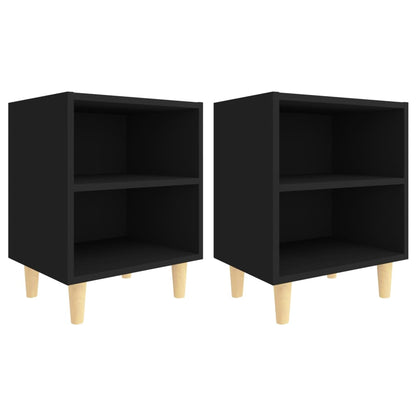 805782 vidaXL Bed Cabinets with Solid Wood Legs 2 pcs Black 40x30x50 cm