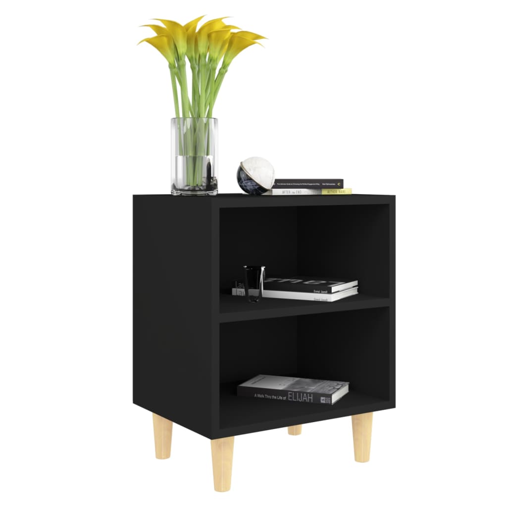 805782 vidaXL Bed Cabinets with Solid Wood Legs 2 pcs Black 40x30x50 cm