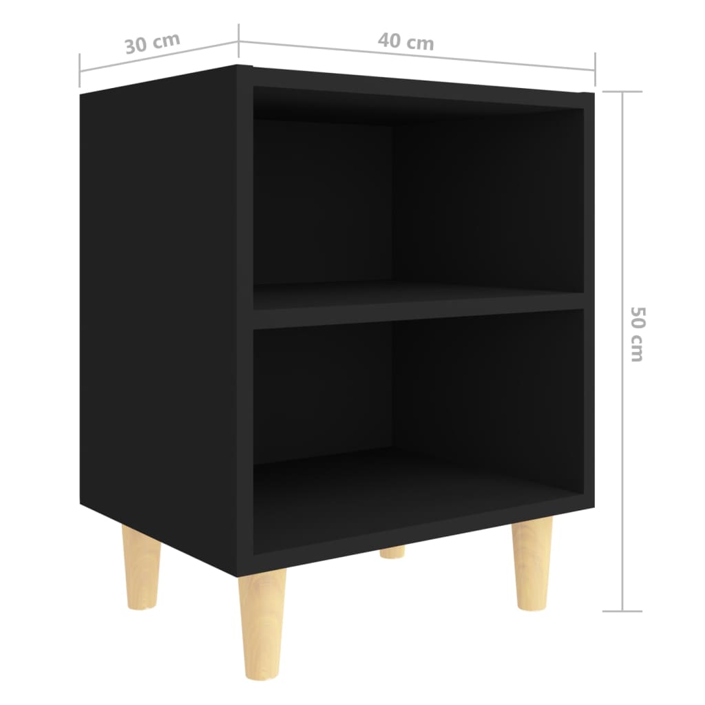 805782 vidaXL Bed Cabinets with Solid Wood Legs 2 pcs Black 40x30x50 cm