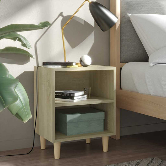 805785 vidaXL Bed Cabinet with Solid Wood Legs Sonoma Oak 40x30x50 cm