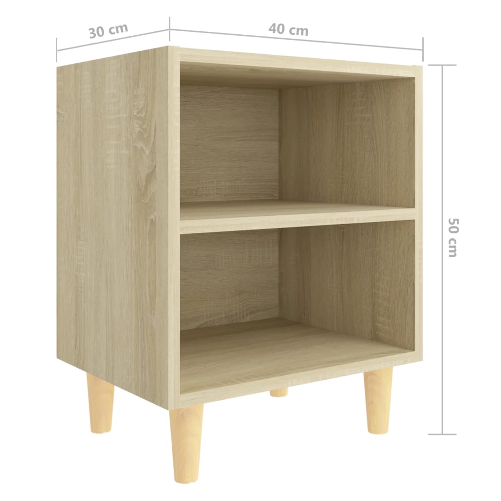 805786 vidaXL Bed Cabinets with Solid Wood Legs 2 pcs Sonoma Oak 40x30x50 cm