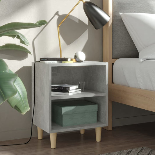 805787 vidaXL Bed Cabinet with Solid Wood Legs Concrete Grey 40x30x50 cm