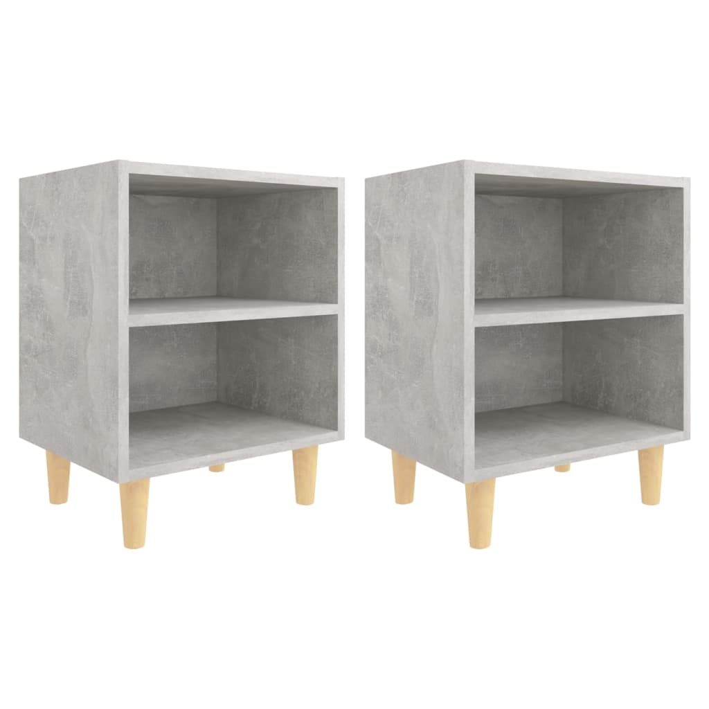 805788 vidaXL Bed Cabinets with Solid Wood Leg 2 pcs Concrete Grey 40x30x50cm