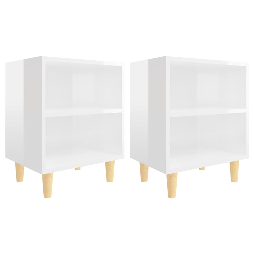 805792 vidaXL Bed Cabinets Solid Wood Legs 2 pcs High Gloss White 40x30x50 cm