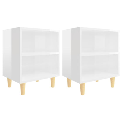 805792 vidaXL Bed Cabinets Solid Wood Legs 2 pcs High Gloss White 40x30x50 cm