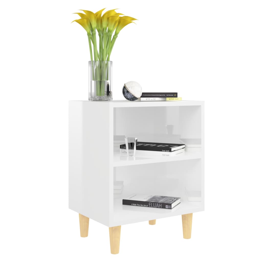 805792 vidaXL Bed Cabinets Solid Wood Legs 2 pcs High Gloss White 40x30x50 cm