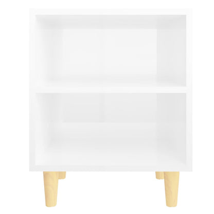805792 vidaXL Bed Cabinets Solid Wood Legs 2 pcs High Gloss White 40x30x50 cm