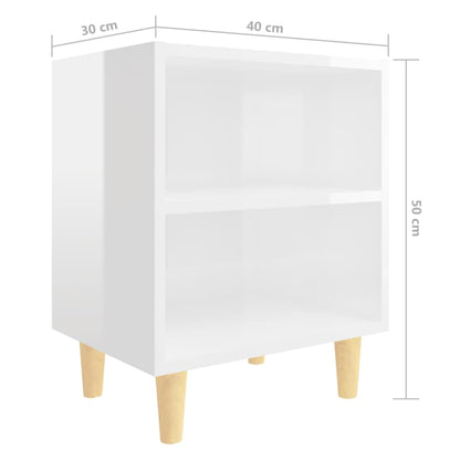 805792 vidaXL Bed Cabinets Solid Wood Legs 2 pcs High Gloss White 40x30x50 cm