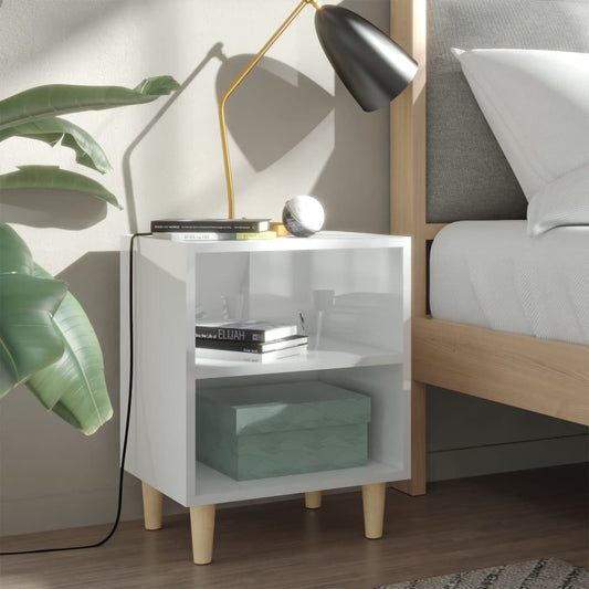805792 vidaXL Bed Cabinets Solid Wood Legs 2 pcs High Gloss White 40x30x50 cm