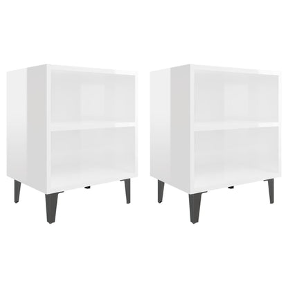 vidaXL Bed Cabinets with Metal Legs 2 pcs High Gloss White 40x30x50 cm