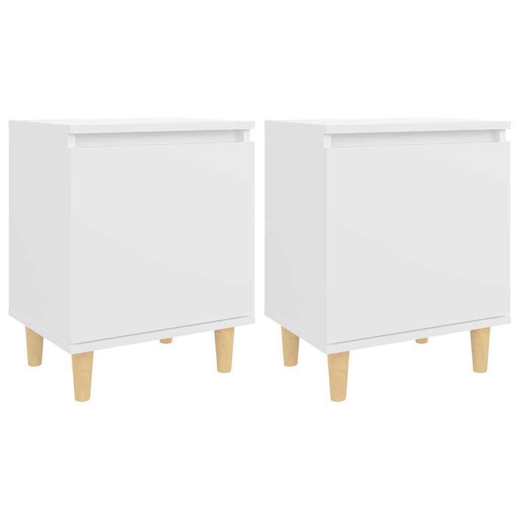 805816 vidaXL Bed Cabinets with Solid Wood Legs 2 pcs White 40x30x50 cm