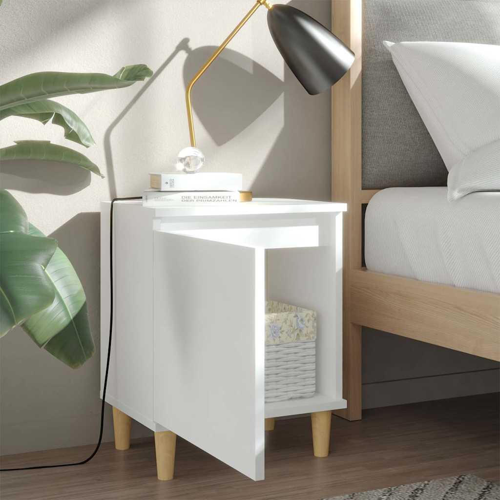 805816 vidaXL Bed Cabinets with Solid Wood Legs 2 pcs White 40x30x50 cm