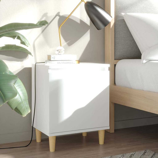 805816 vidaXL Bed Cabinets with Solid Wood Legs 2 pcs White 40x30x50 cm