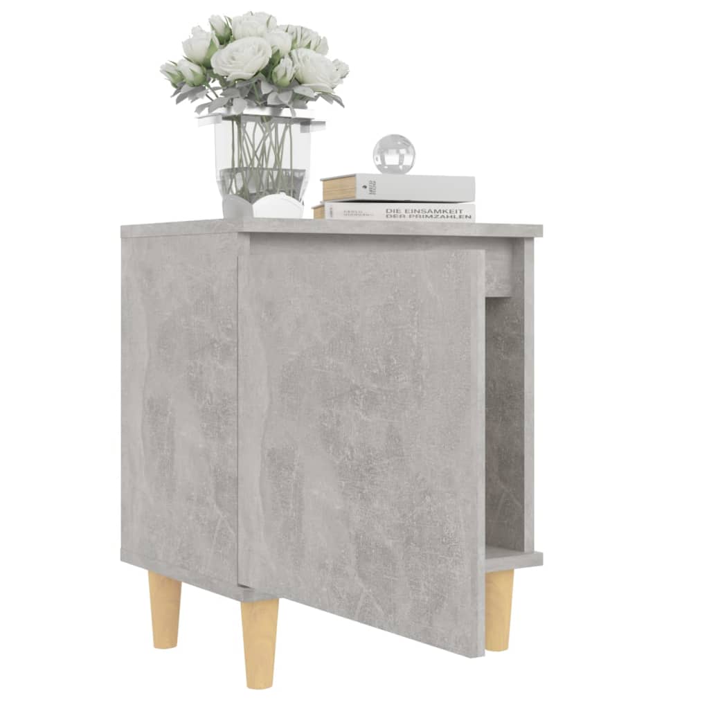 805823 vidaXL Bed Cabinet with Solid Wood Legs Concrete Grey 40x30x50 cm