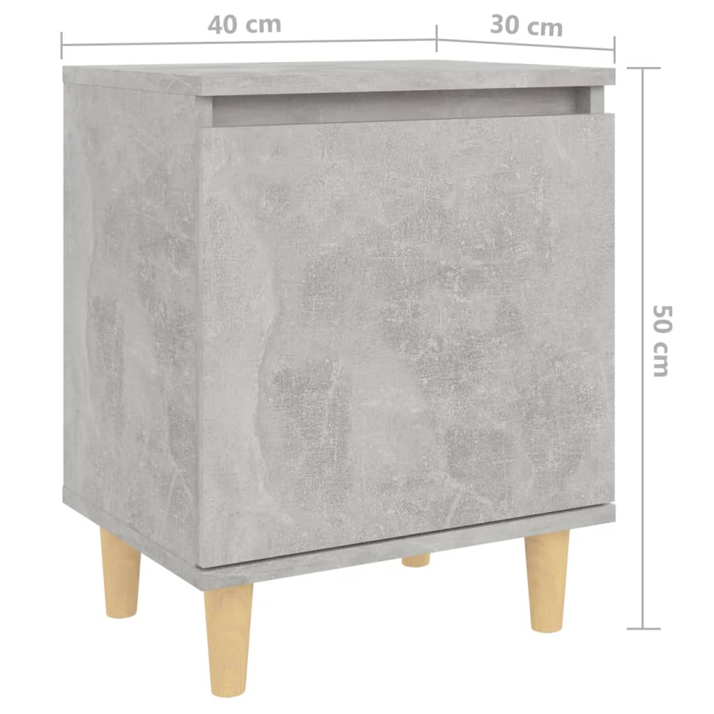 805823 vidaXL Bed Cabinet with Solid Wood Legs Concrete Grey 40x30x50 cm