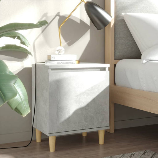 805823 vidaXL Bed Cabinet with Solid Wood Legs Concrete Grey 40x30x50 cm