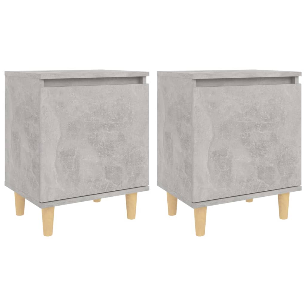 805824 vidaXL Bed Cabinets with Solid Wood Legs 2pcs Concrete Grey 40x30x50cm