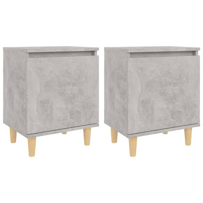805824 vidaXL Bed Cabinets with Solid Wood Legs 2pcs Concrete Grey 40x30x50cm