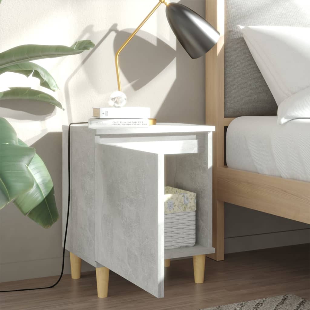 805824 vidaXL Bed Cabinets with Solid Wood Legs 2pcs Concrete Grey 40x30x50cm