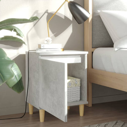 805824 vidaXL Bed Cabinets with Solid Wood Legs 2pcs Concrete Grey 40x30x50cm