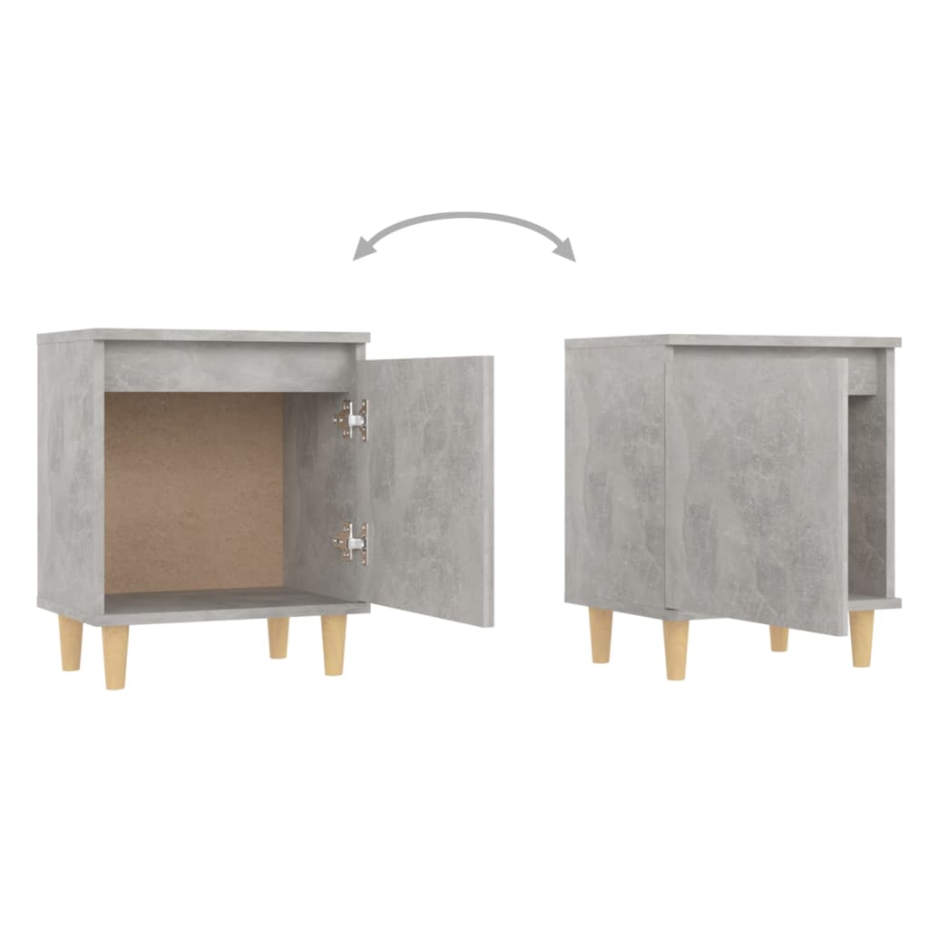 805824 vidaXL Bed Cabinets with Solid Wood Legs 2pcs Concrete Grey 40x30x50cm