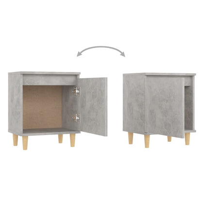 805824 vidaXL Bed Cabinets with Solid Wood Legs 2pcs Concrete Grey 40x30x50cm