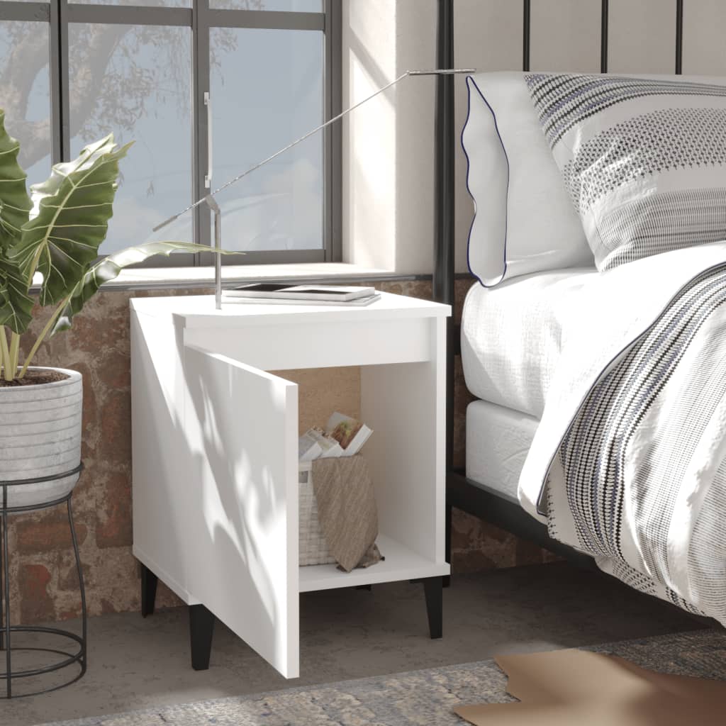 805833 vidaXL Bed Cabinet with Metal Legs White 40x30x50 cm