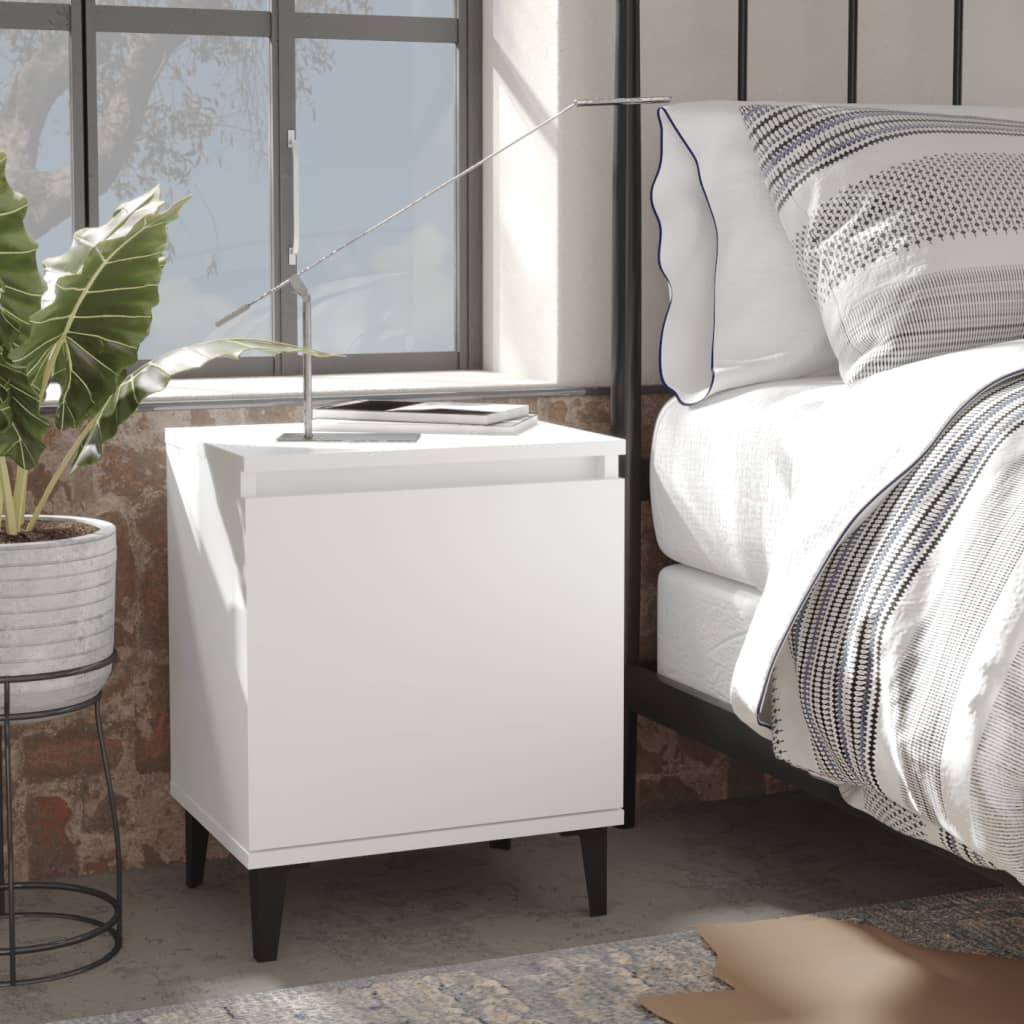 vidaXL Bed Cabinet with Metal Legs White 40x30x50 cm